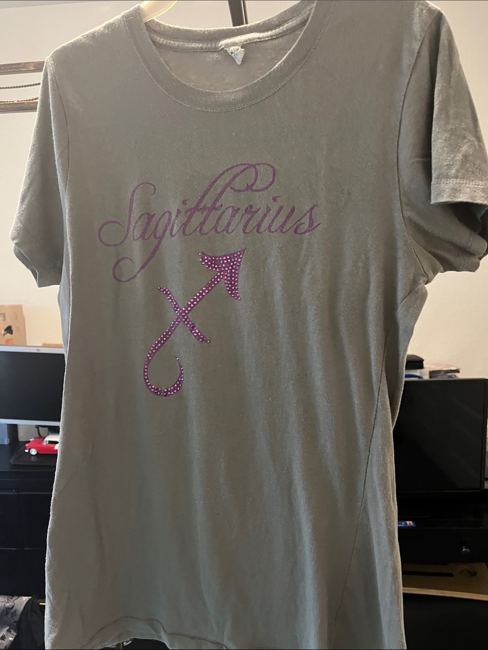 Sagittarius Short Sleeve Tee in Olive with Purple Accent